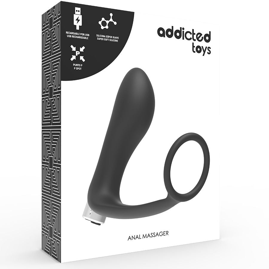 Vibrador Prostático con Anillo Negro Recargable
