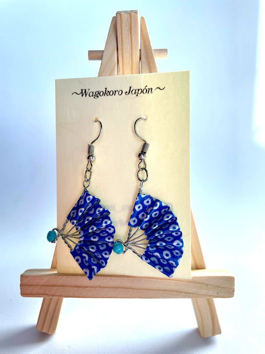 Wagokoro Japón Pendientes Abanico Azul