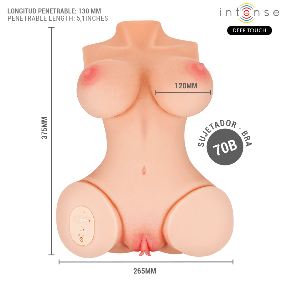 Torso Vagina con Succión, Calor y Vibración, Control Remoto