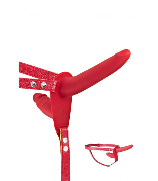 Arnés Doble Strap-On Rojo Silicona 15,5 CM