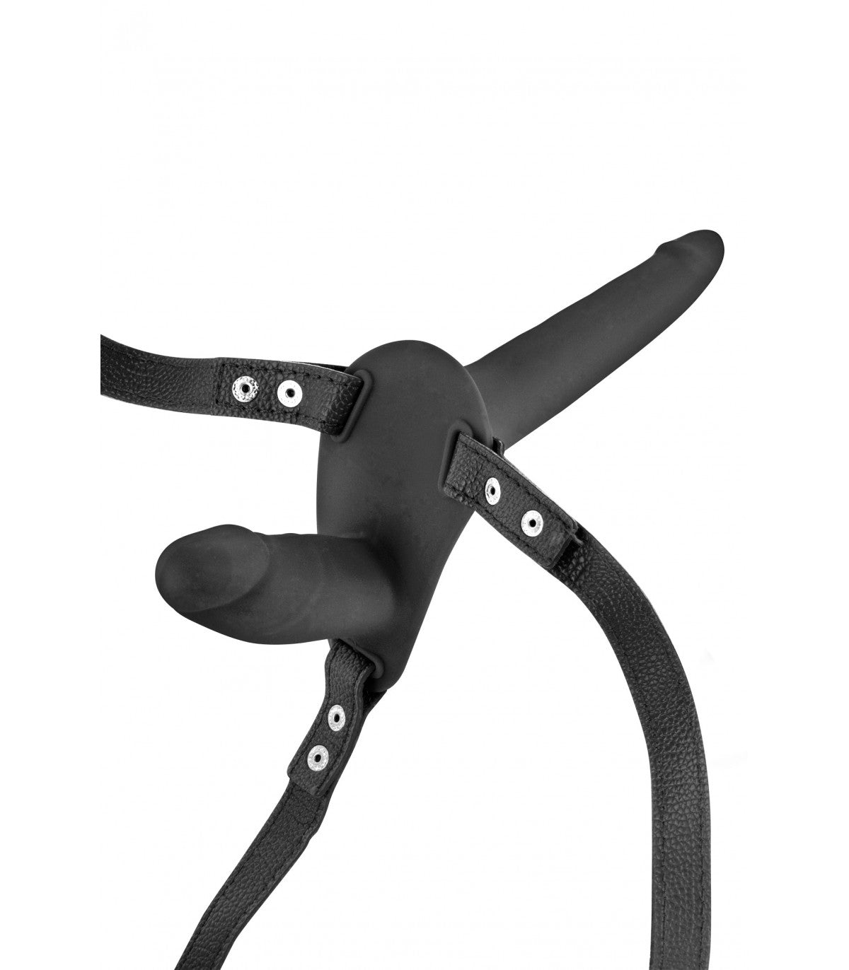 Arnés Doble Strap-On Negro Silicona 15,5 CM